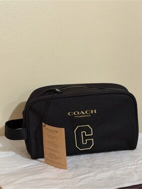 Coach Black Canvas Toiletry Pouch with Gold Logo